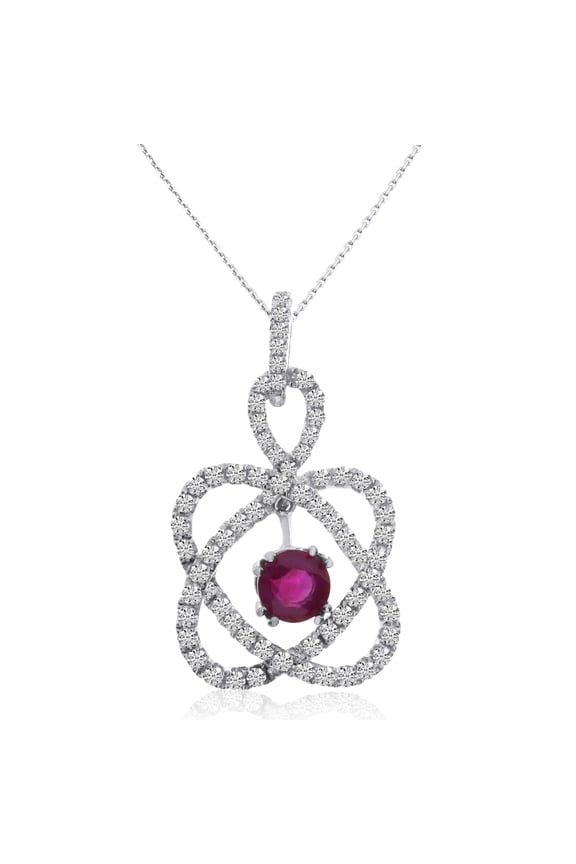 14k White Gold Geometric Ruby and Diamond Pendant with 18" Chain