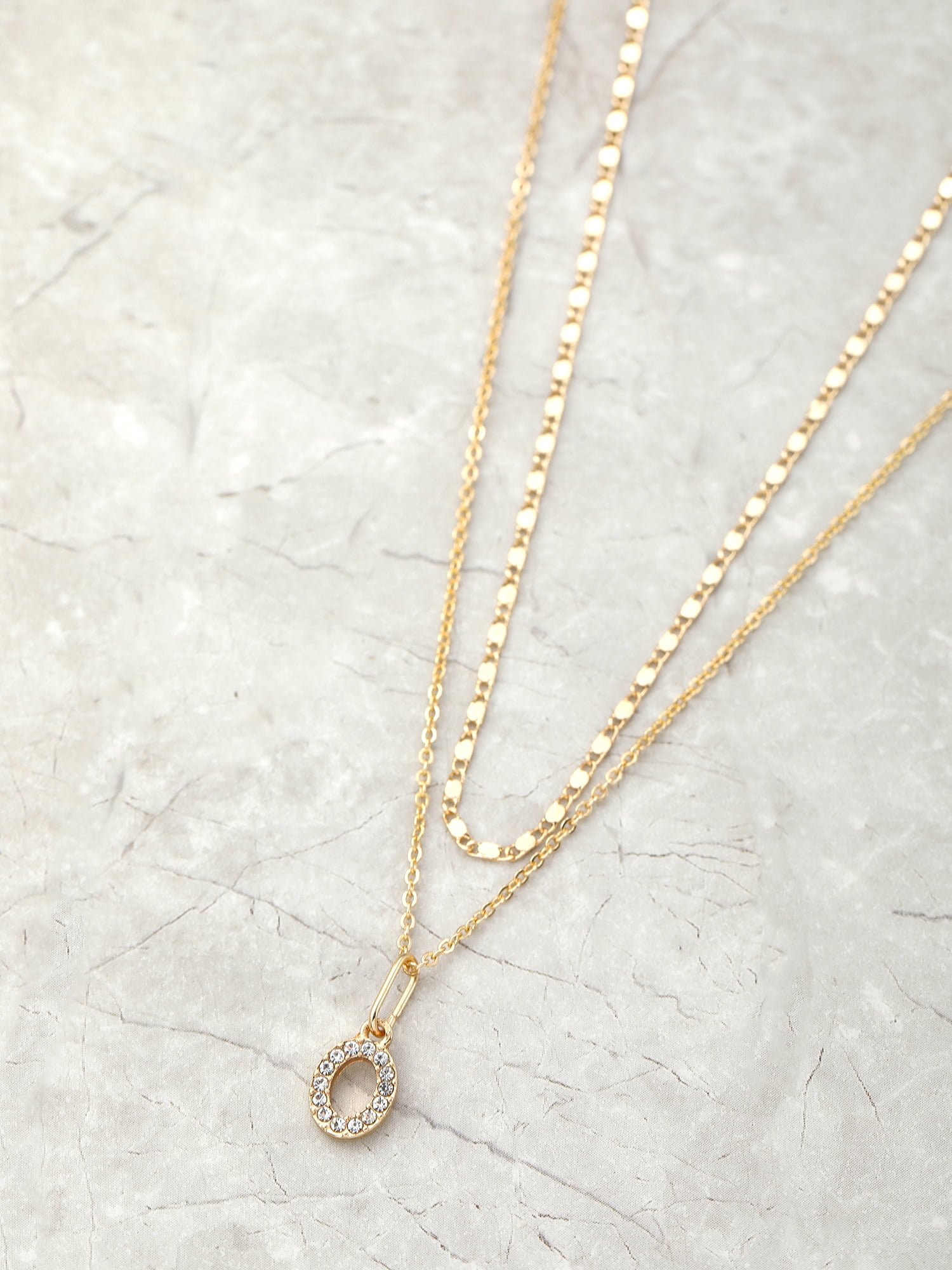Time and Tru Goldtone Initial Letter Necklace Set for Women, 2 Piece Set