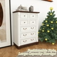 thumbnail image 4 of HIUU Tall 7 Drawer Dresser Storage Cabinet with Walnut Desktop and Off White Wood Grain,Chest of Drawer for Bedroom Living Room, 4 of 7