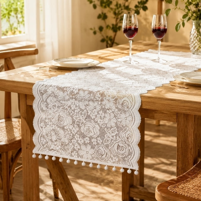 Deeceymbur Exquisite Lace Fabric French Table Flag Decoration Lightweight Breathable for Dining Table Model Room Home