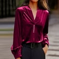 thumbnail image 2 of Kinrui Women's Velvet Tops Long Sleeve V Neck Pearl T-Shirt Trendy Formal Evening Party Holiday Shirts Business Work Blouse Wine,L, 2 of 5