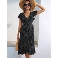 thumbnail image 6 of Women'S Polka Dots Short Sleeve V Neck Wrap Dress Tie Side Ruffle Midi Dresses Black L, 6 of 8
