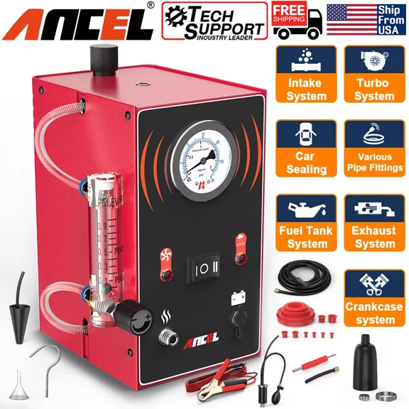 ANCEL Smoke Machine with Built-in Air Pump, Pressure Gauge & Flow Meter, Dual Mode EVAP Smoke Machine Leak Tester, Vacuum Fuel Exhaust Intake Pipes Smoke Leak Detector Automotive Diagnostic Tool