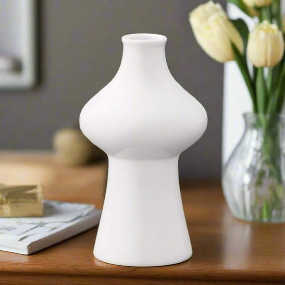 Urban Trends Collection 31863 Large Stoneware Bellied Round Vase with Short Neck on Flared Round Base, White