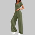 thumbnail image 5 of JGGSPWM 2 Piece Sets for Women Summer 2026 Spring Lounge Set Matching V Neck Tops Wide Leg Pants Travel Outfits Green XL, 5 of 8