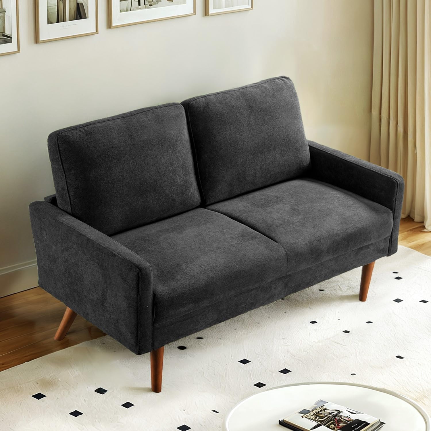 US Pride Furniture Angles 56 in. Wide Square Arm Velvet Modern Rectangle Loveseat in Black