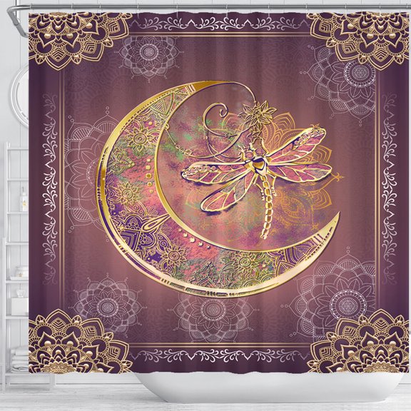 Dragonfly Moon Shower Curtain, Coral Pink And Purple, Shower Curtain, PSL75SHSC - 71x74 inches