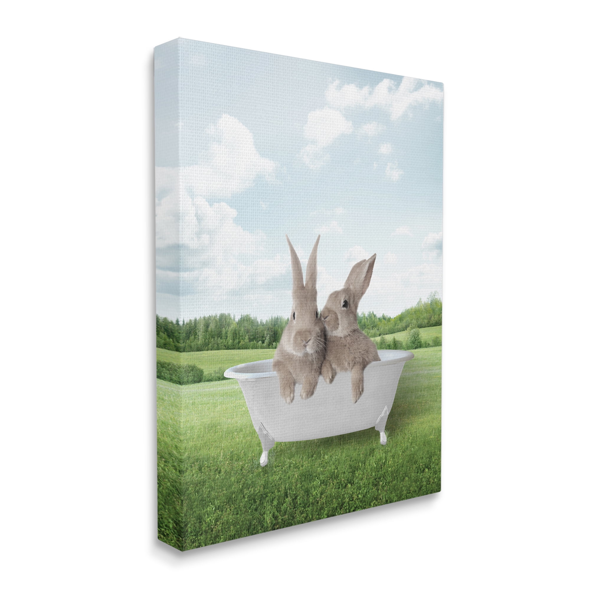 Stupell Industries Bunnies in Tub Landscape Nature Painting Gallery Wrapped Canvas Print Wall Art, 30 x 40