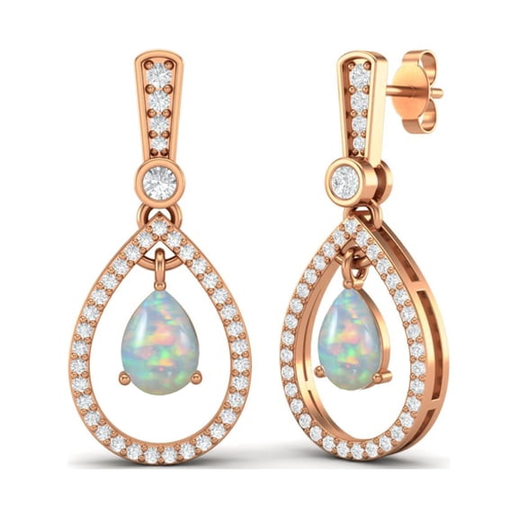 Mooneye 925 Sterling Silver Rose Vermeil 7x5mm Pear Opal Teardrop Dangle Mother's Day Gift Earrings