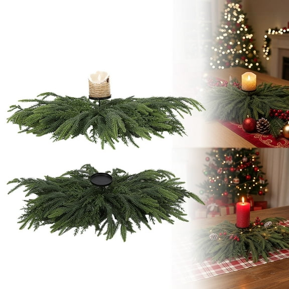Christmas Candle Rings Wreath Norfolk Pine Garland Wreaths Artificial Garland Candle Ring Holder for Christmas Wedding Home Table Centerpiece