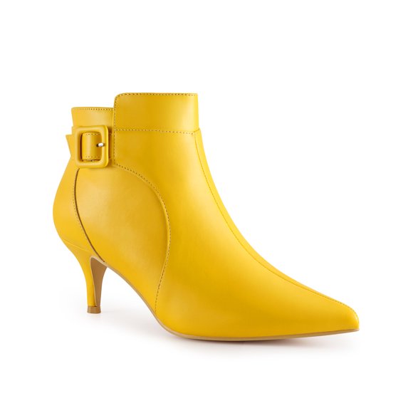 Allegra K Women's Pointy Toe Zipper Buckle Decor Kitten Heels Ankle Boots Yellow (Size 7)