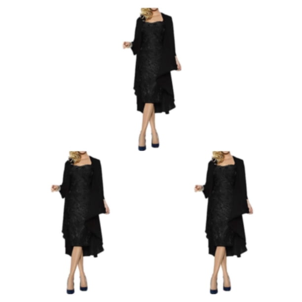 Qarigey Vestido de Lentejuelas Cárdigan de Piezas de Encaje Conjunto de Baile Lavable Elasticidad Negro 5XL