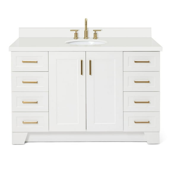 Ariel Taylor 55 In. Oval Sink Vanity With White Quartz Countertop In White