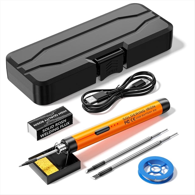 Soldador Portátil Recargable por USB, Mini Kit de Soldador de Hierro Eléctrico USB con Temperatura Ajustable de 3 Velocidades, Color Naranja