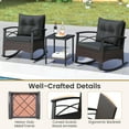 thumbnail image 2 of Gymax Set of 3 Rattan Rocking Chair Set w/Acacia Wood Tabletop Armrests for Porch Balcony Black, 2 of 9