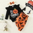 thumbnail image 2 of Mercatoo Toddler Baby Girl Halloween Outfits Long Sleeve Rompers and Cartoon Printed Pants with Headband 3pcs Set, 2 of 9