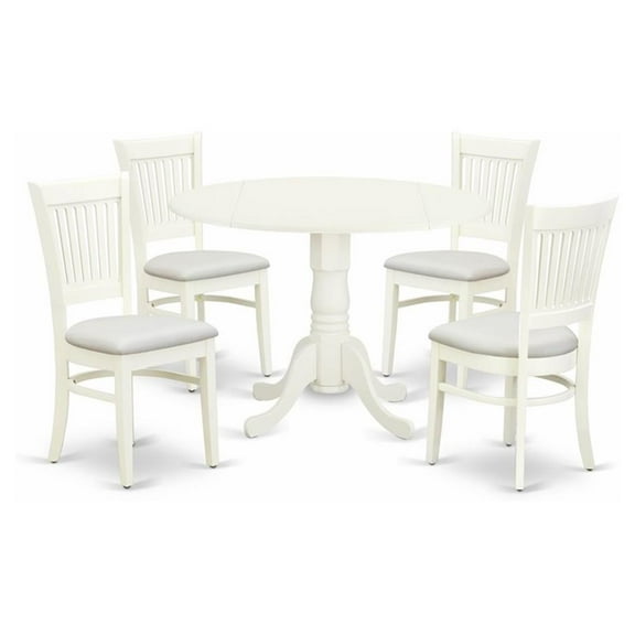 East West Furniture - DLVA5-LWH-C - 5-Piece Kitchen Table Set- 4 Dining Chairs with Linen Fabric Seat and Slatted Chair Back - Drop Leaves Dining Table - Linen White Finish