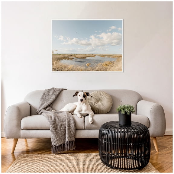 Kate and Laurel Marshland Framed Canvas Wall Art by Crystal Lynn Collins 38 x 28 Sylvie White, Farmhouse, Landscapes, Nature Art for Wall Decor, Living Room, Bedroom
