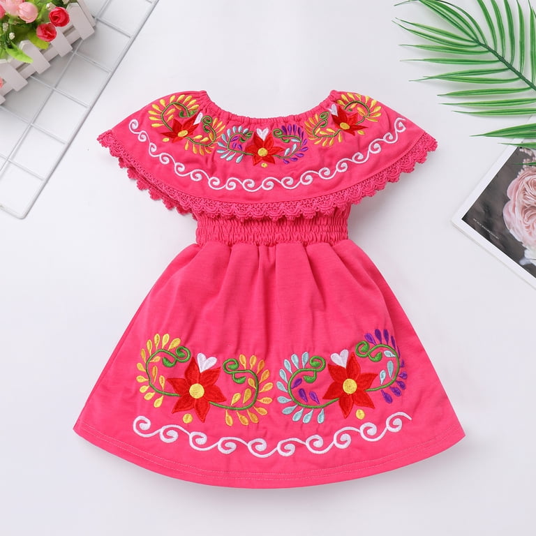 Idopip Toddler Baby Girls Floral Embroidered Mexican Dress Ethnic Wear Off-Shoulder Sundress 5-6 Years,Baby Pink, Infant Girl's Idopip Toddler Baby Girls Floral Embroidered Mexican Dress Ethnic Wear Off-Shoulder Sundress 5-6 Years,Baby Pink, Infant Girl's