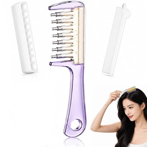 Hair Oil Applicator, Refillable Scalp Oil Applicator Comb with 6 Metal Tips, Leak Proof Hair Oil Dispenser, Clear Reservoir with Cleaning Brush & Liquid Refill Tool, Gentle Root-Level Delivery