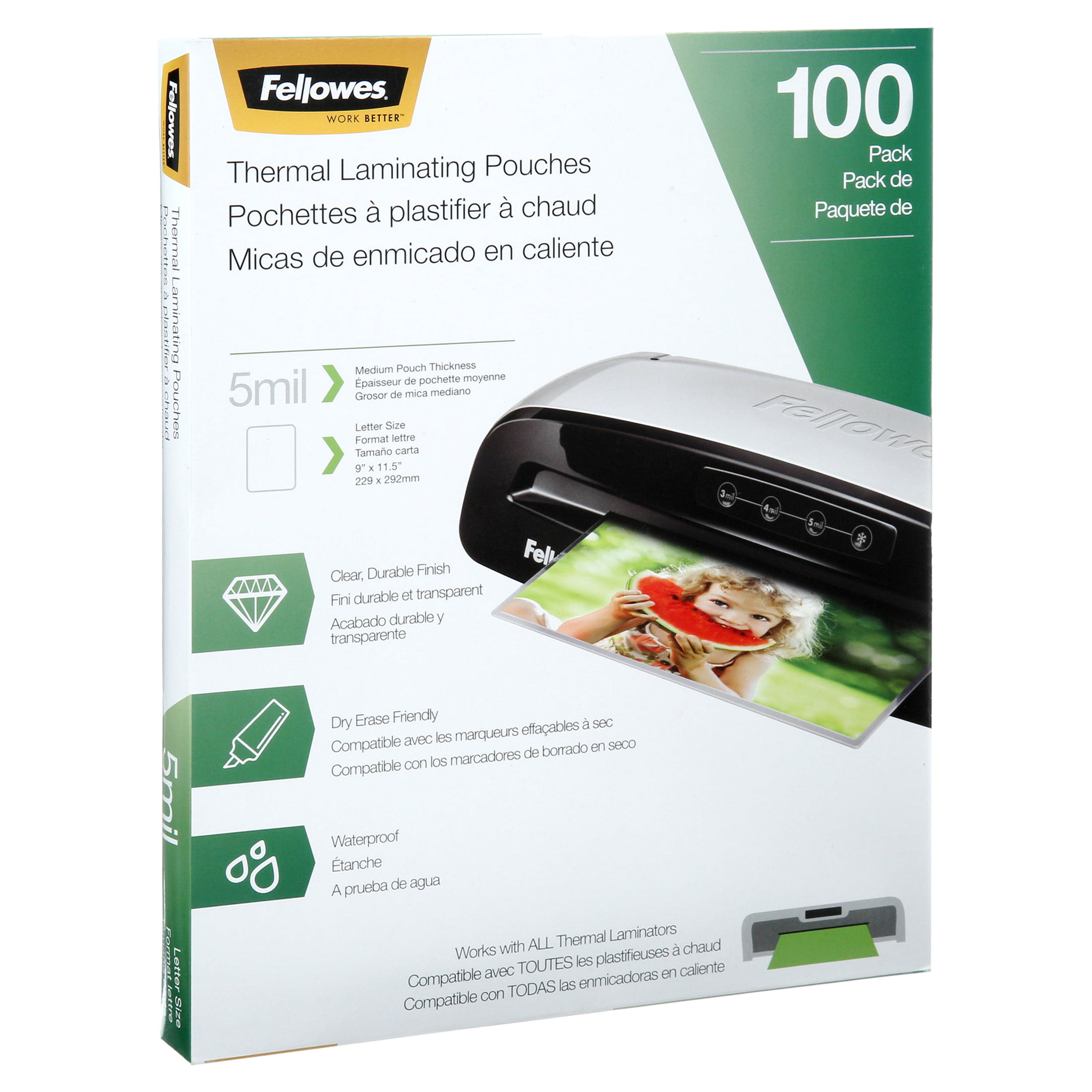Fellowes Thermal Laminating Pouches Letter Size Sheets 5mil 100pk for sale online 