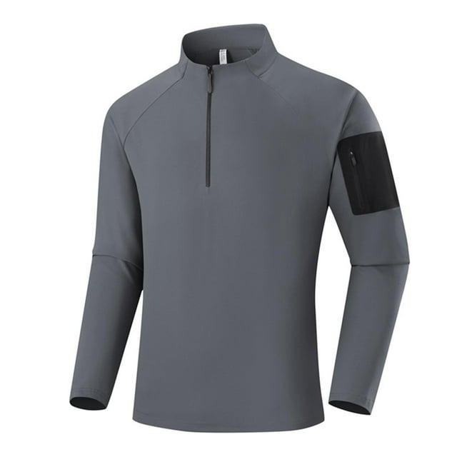 Manches pour Hommes Unies Demi-Fermeture Éclair Course Mise en Forme Exercice Extérieur