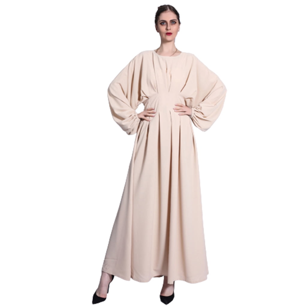 YUUZONE Women Eid Ramadan Maxi Long Dress Batwing Puff Sleeve Loose