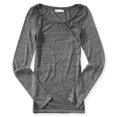 thumbnail image 1 of Aeropostale - Playera bÃ¡sica de manga larga jaspeada para mujer, negra, extra pequeÃ±a Aeropostale Camiseta bÃ¡sica, 1 of 2