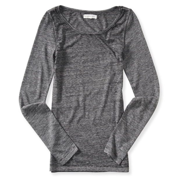Aeropostale - Camiseta básica de manga larga jaspeada para mujer, negra, extragrande Aeropostale Camiseta básica