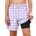 thumbnail image 3 of LIBRCLO Boys Swim Trunks with Compression Liner 13 Years Swimwear Hawaiian Quick Dry Kids 2 in 1 Board Shorts Casual Bathing Suits Swimsuits Summer Beach Shorts Purple, 3 of 8