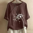 thumbnail image 2 of Ladies Summer Tops - Fashion Dandelion Graphic Printed T Shirt Plus Size Round Neck Short Sleeve Blouses Loose Soft Casual Longline Tee Shirts Women Tops with Buttons Detail, 2 of 6