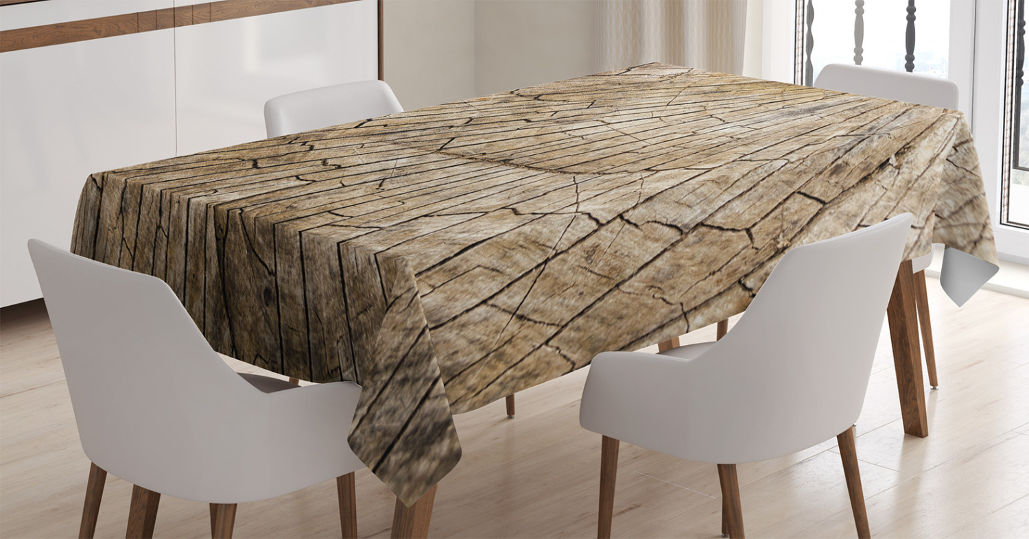 Rustic Home Decor Tablecloth, Wooden Texture Nature Forest Trees