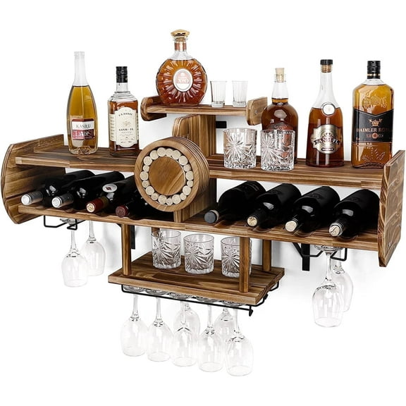 Vigorpro Rustic Wall Mounted Wine Rack, Airplane Shape with Glass Holder for Home Bar Storage