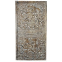 Mogul Antique Khajuraho Inspired Vintage Kamasutra Hand Carved Wall Panel, Barn door , Bedroom Decor, Wall Hanging