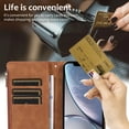 thumbnail image 2 of Wallet Case for iPhone X/XS Flip Case, Vintage PU Leather Zipper Pocket Kickstand Protective Shoulder Strap Lanyard Rugged Phone Cover with Card Holder for iPhone X/XS, Brown, 2 of 6