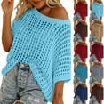 thumbnail image 2 of Npasoilc Summer Off Shoulder Sweater for Women Crew Neck Short Sleeve Sweater Casual Knit Pullover Shirts Tops Beach Coverup, 2 of 7