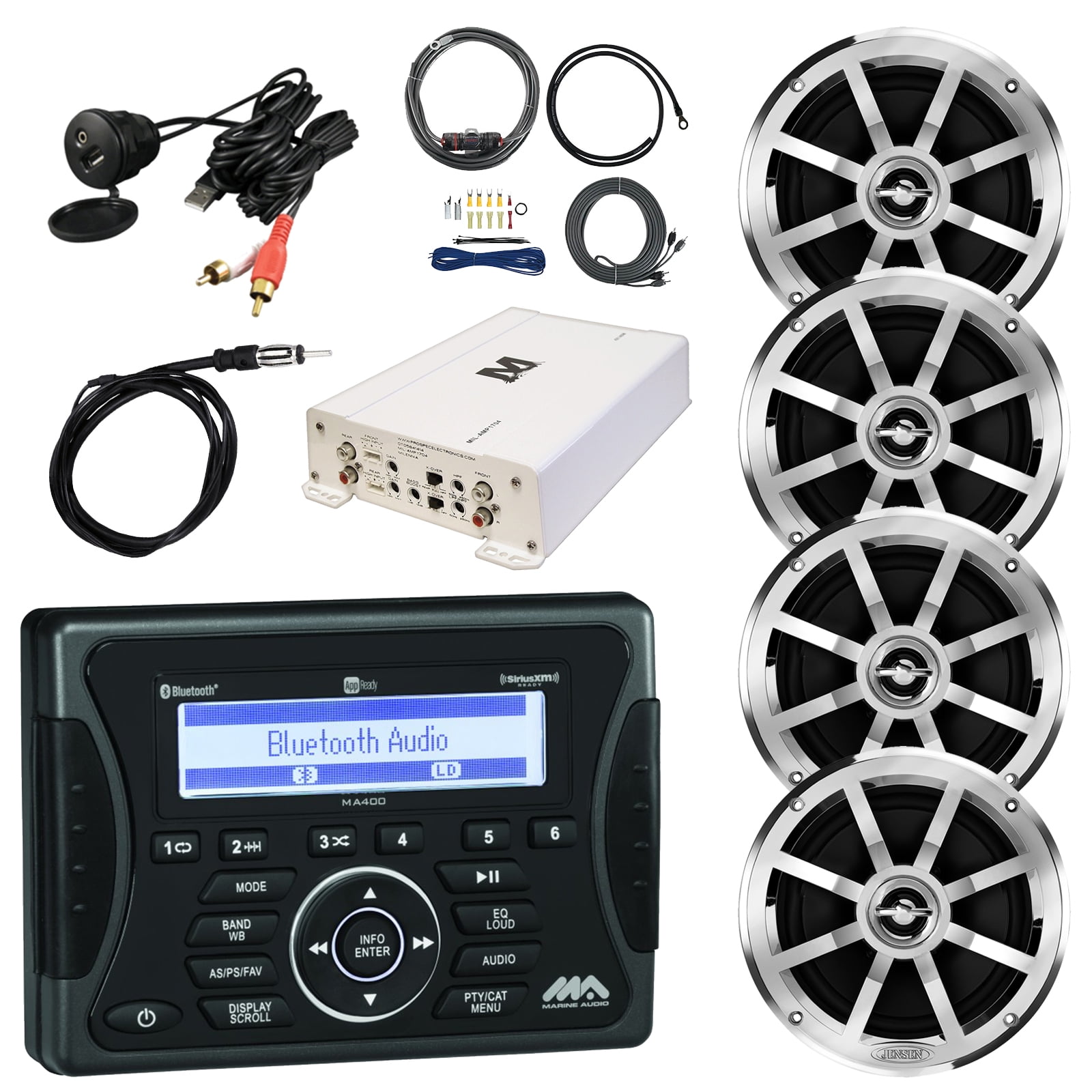 21 29’ Pontoon Boat Jensen Marine Audio Bluetooth Receiver, 4x Jensen Boat 6.5" Speaker