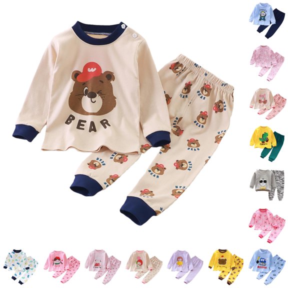 Byoo Toddler's Sweet Pajama Set Long Sleeve Bear Print Casual Homewear Set Kids Pjs Set