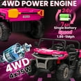 thumbnail image 3 of 24V Ride on Toys with Remote Control, 2 Seater Electric Powered Ride on Dump Truck , 4WD 6-Wheel UTV Car w/ Tipping Bucket Trailer, Shovel, Suspension, Bluetooth Music, Big Kids, Pink, 3 of 18