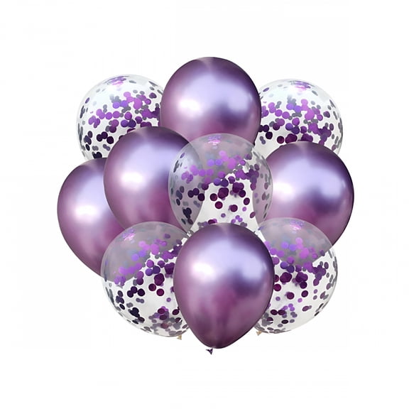 BESTSKY 10pcs Metallic & Confetti Balloons Set for Party Decoration - Purple