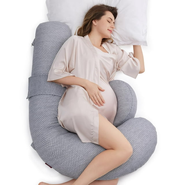 Almohada de embarazo Momcozy Original en forma de F con capa de aire gris