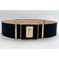 thumbnail image 3 of Women Wide Fashion Belt Midnight Blue Faux Suede Leather Gold Square Buckle S M, 3 of 6