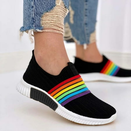 

Women s Fashion Casual Rainbow Slip On Mesh Breathable Sport Sneakers Shoes