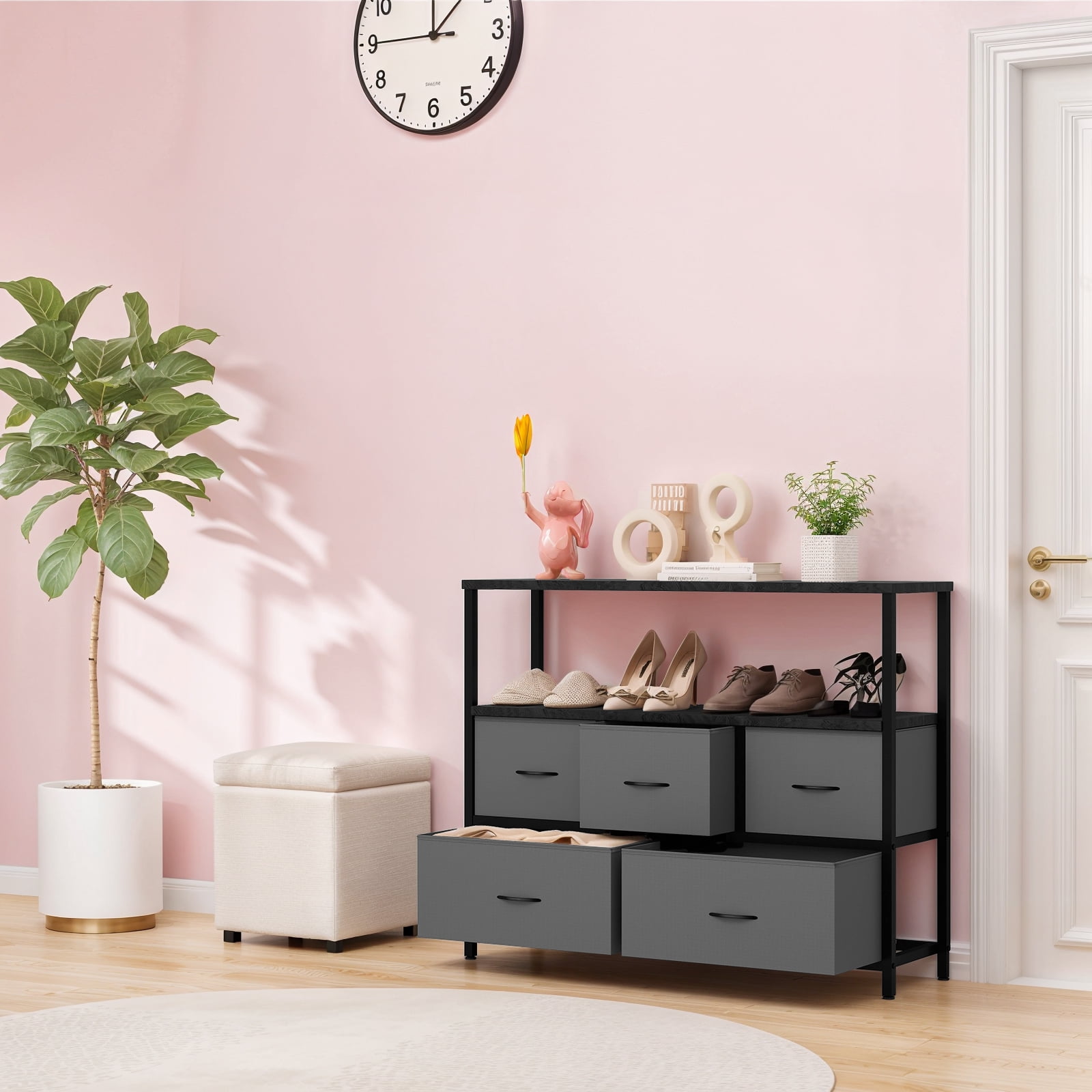 TV Stand, Gray Dresser TV Stand for Bedroom, Entertainment Center for 45 Inch TV with Drawers, Fabric, Adjustable Feet, Living Room