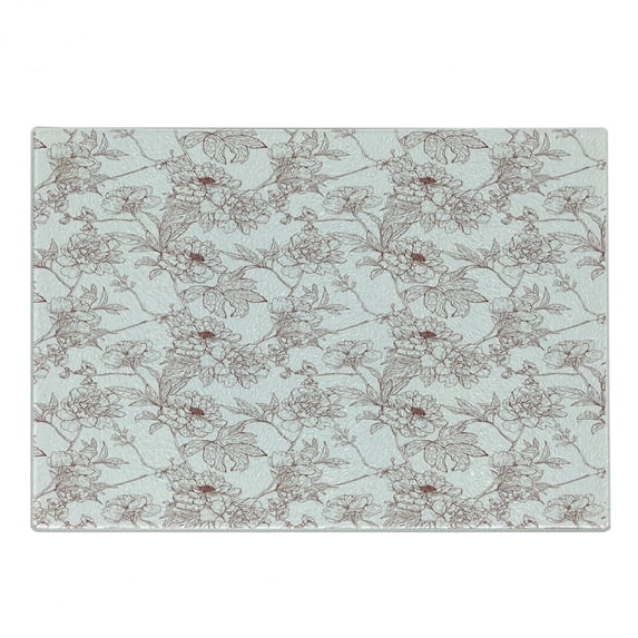 Vintage Cutting Board, Rustic Sprigs with Wild Peonies Nature Inspired Garden Pattern Vintage Look, Decorative Tempered Glass Cutting and Serving Board, Small Size, Burgundy White, by Ambesonne