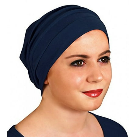 White Washington Hat - Hold'Em Slouchy Turban Hat – Chemo Cap for Cancer Patients Comfort Luxury Design Ultra Durable Soft Blend Material-Navy