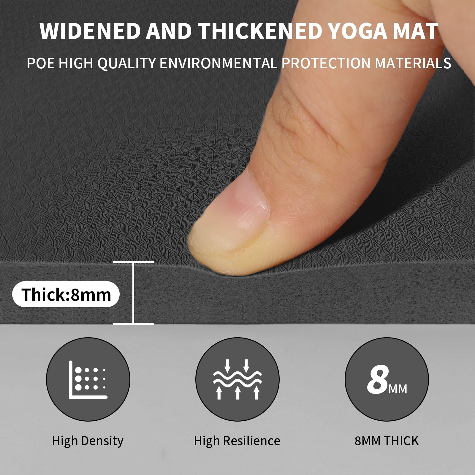 Frach Large Yoga Mat Extra Wide 4 ft,0.3" Thick with Strap, Non-Slip High Rebound for Home and Outdoor,Gym and Travel(Black)