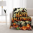 thumbnail image 3 of SPXUBZ Happy Halloween Flannel Throw Blanket, Spooky Pumpkin Black Cat Bat and Ghost Pattern with Holiday Greeting, Festive Seasonal Design, Soft Cozy Blanket, 3 of 5