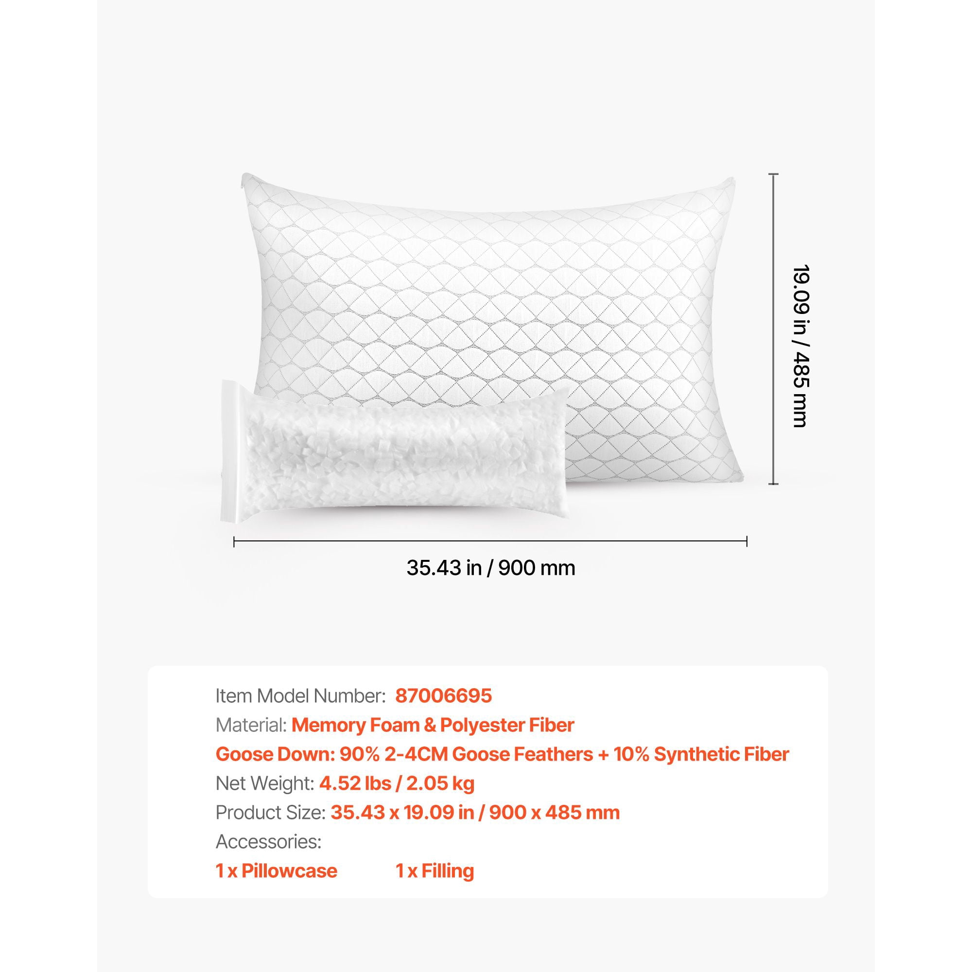 King Size Adjustable Memory Foam Pillow with Extra 1/2 lbs Filling, Machine Washable Removable Cover, Breathable Natural Fiber Fabric, for All Sleeping Positions