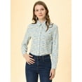 thumbnail image 3 of DARING DIVA Women's Long Sleeve Point Collar Ditsy Floral Shirt L White-Blue Floral, 3 of 6